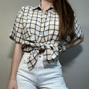 Plaid Button Down Shirt - Cream and Black